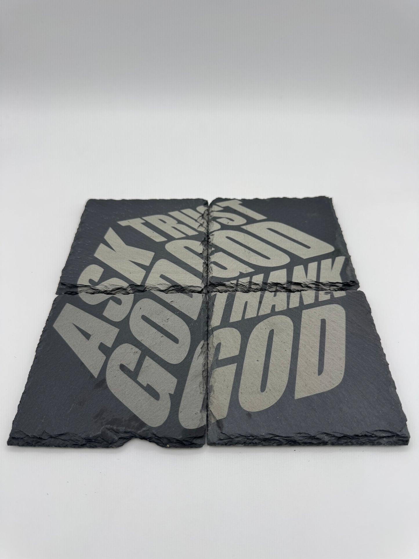Ask, Trust, Thank God - Engraved Slate Coaster Set